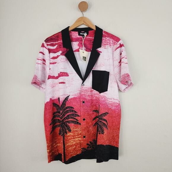 Ser.O.YA Malibu Shirt in Pink Sunset Button Down Short Sleeve Collar Top - Picture 5 of 10